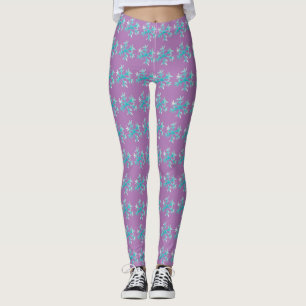 Vattenfärg Snöflinga Blå Lila Vinter Leggings