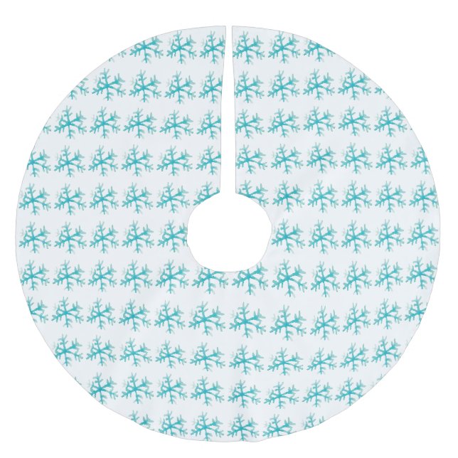 Vattenfärg Snöflinga Blå Vinter  Julgransmatta Borstad Polyester (Framsidan)