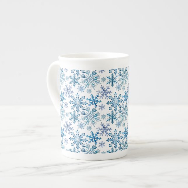 Vattenfärg Snöflingor Mönster Benporslin Mugg (Framsida vänster)