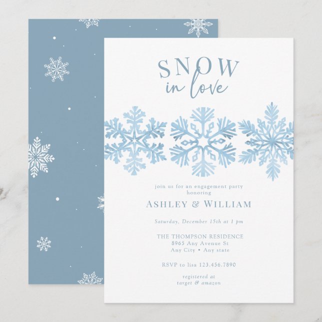 Vattenfärg Snöflingor | SkriptFörlovningsfest Inbjudningar (Fram/baksida)
