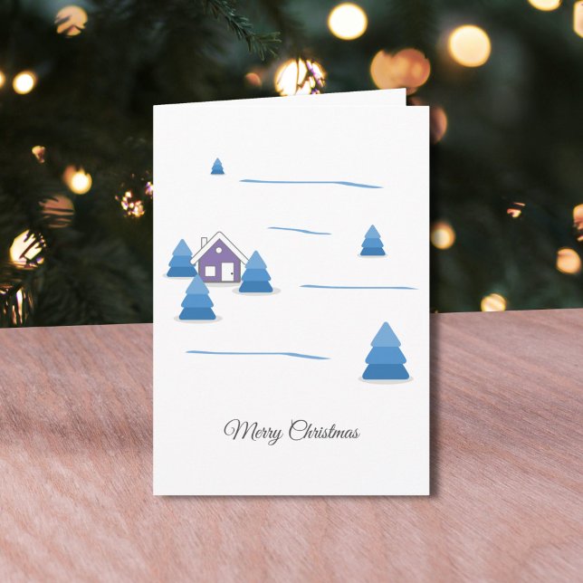 Vattenfärg Snöig Landskaps Julkort Kort (Watercolor Snowy Landscape Greeting Card)