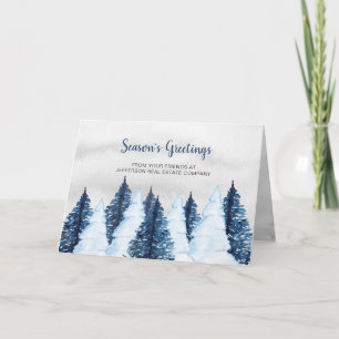 Vattenfärg Snöiga Tallar Skog Vinter Affärer Helgkort