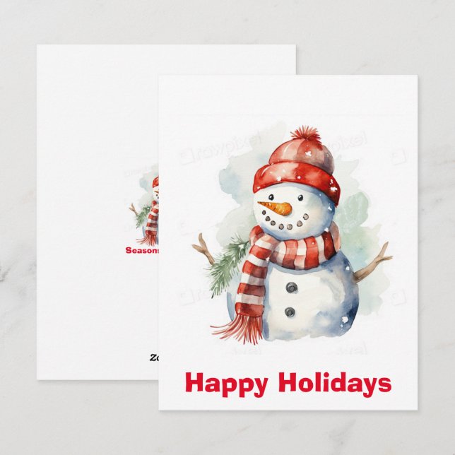 Vattenfärg Snorman jul klipp art , jul  Julkort (Fram/baksida)