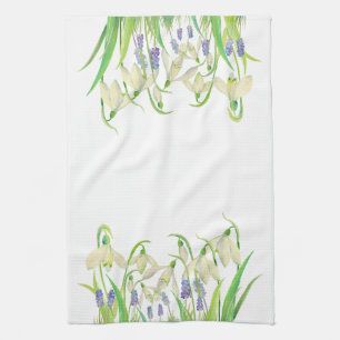 Vattenfärg Snowdrops och Muscari Kökshandduk