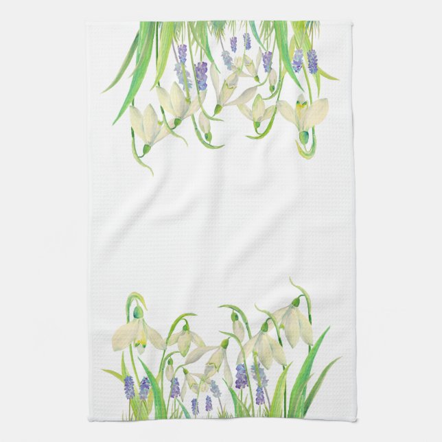 Vattenfärg Snowdrops och Muscari Kökshandduk (Vertikal)