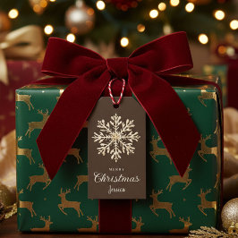 Vattenfärg Snowflake Brown Anpassningsbar jul Presentetikett