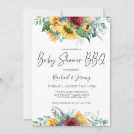 Vattenfärg Solblommor Blommigt Babykläder BBQ Inbjudningar