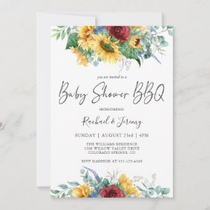 Vattenfärg Solblommor Blommigt Babykläder BBQ Inbjudningar