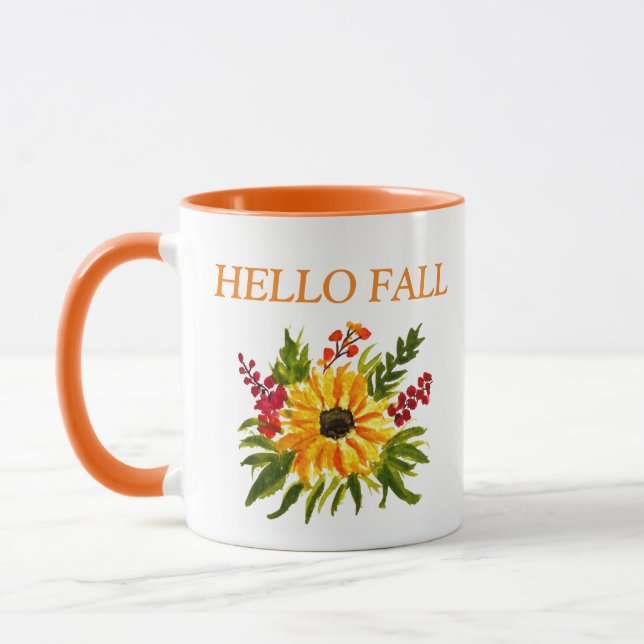 Vattenfärg Solblommor Cute Autumn Rustic Fall Mugg (Vänster)