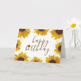 Vattenfärg Solblommor och Guld Dots Grattis på föd Kort