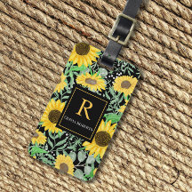 Vattenfärg Solblommor på svart Monogram