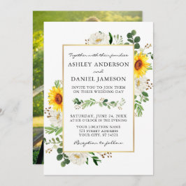 Vattenfärg Solblommor Photo White Blommigt Bröllop Inbjudningar