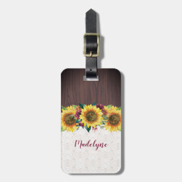 Vattenfärg Solblommor Snöre Wood Rustic Namn Bagagebricka