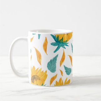 Vattenfärg Solblommor: Sommarbotaniskt tryck Kaffemugg
