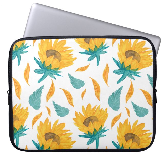 Vattenfärg Solblommor: Sommarbotaniskt tryck Laptop Fodral (Framsidan)