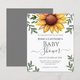Vattenfärg Solros Baby Shower Budget Inbjudan