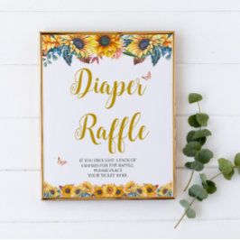 Vattenfärg Solros Blöja Lotteri Skylt