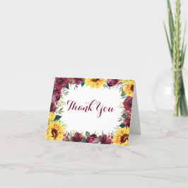 Vattenfärg Solros Blommigt Gräns Bröllop Tack Kort