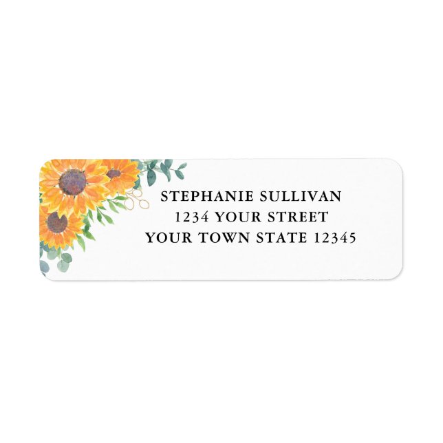 Vattenfärg Solros Eucalyptus Adress Returadress Etikett (Framsidan)