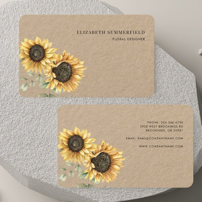 Vattenfärg Solros Eucalyptus Florist Visitkort (Watercolor Sunflower Eucalyptus Florist Business Card)