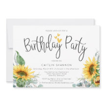 Vattenfärg Solros Födelsedagsfest inbjudan