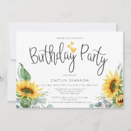 Vattenfärg Solros Födelsedagsfest inbjudan