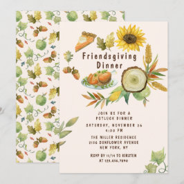 Vattenfärg Solros Friendsgiving Fest Inbjudningar