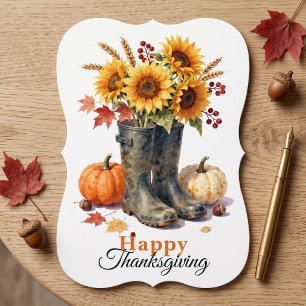 Vattenfärg Solros Regnstövlar Thanksgiving Kort