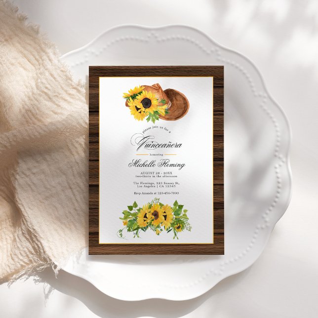 Vattenfärg Solros Rustik Western Quinceañera Inbjudningar (Watercolor Sunflower Rustic Western Quinceañera Invitation)