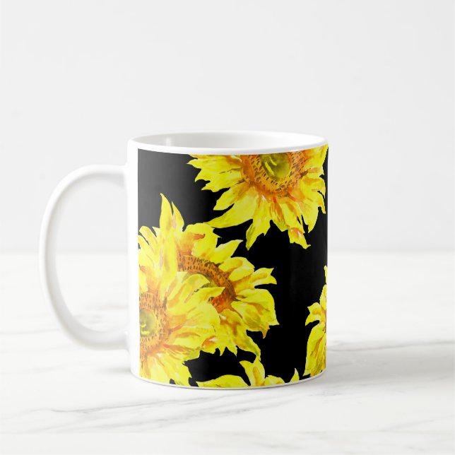 Vattenfärg Solros Sömlös Mönster Kaffemugg (Vänster)