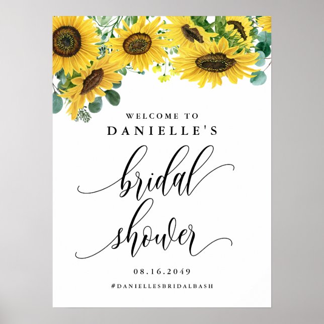 Vattenfärg Solros Sommar Bröllopsdusch Välkomstsky Poster (Framsidan)