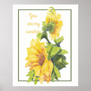 Vattenfärg Solrosblomma Du är solsken Poster