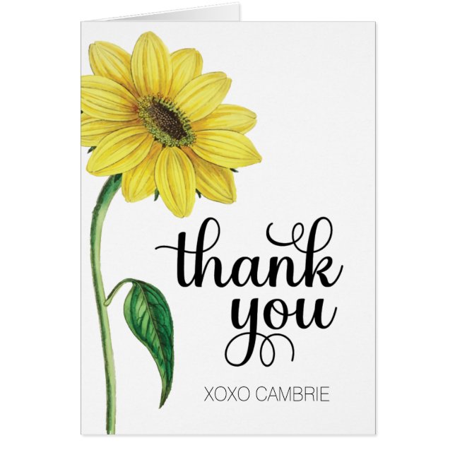 Vattenfärg Solrosblomma, Tack OBS Kort (Framsidan)
