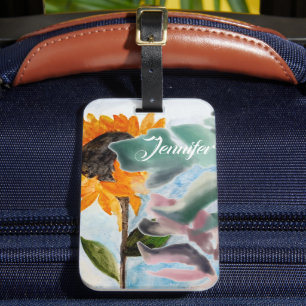 Vattenfärg Solrosfärg Tropical Botanical Painting Bagagebricka