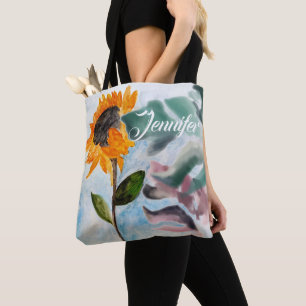 Vattenfärg Solrosfärg Tropical Botanical Painting Tygkasse