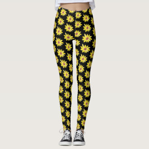 Vattenfärg Solrosknoppar Vibrerande Handmålade Leggings