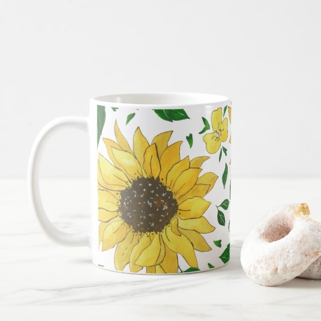 Vattenfärg Solrosmönster  Kaffemugg (Med munk)