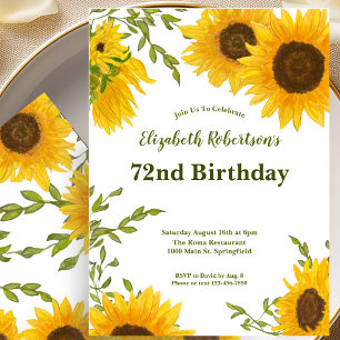 Vattenfärg Solrosor 72-årsdag Invitation Inbjudningar