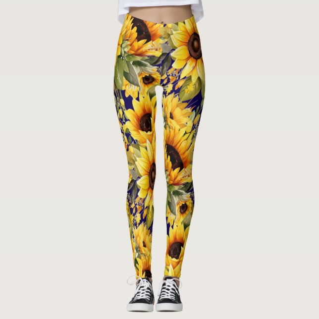 Vattenfärg Solrosor Van Gogh Stil  Leggings (Framsida)