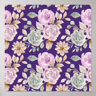 Vattenfärg Sömlösa blommor Poster