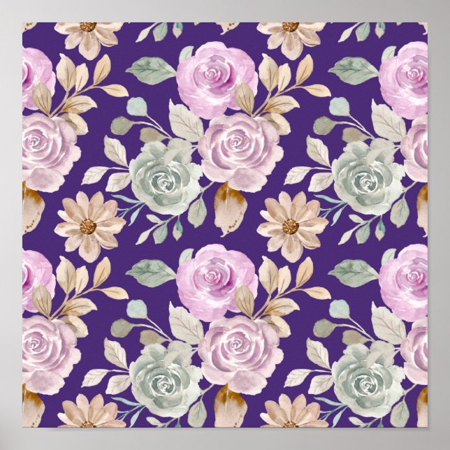 Vattenfärg Sömlösa blommor Poster (Framsidan)