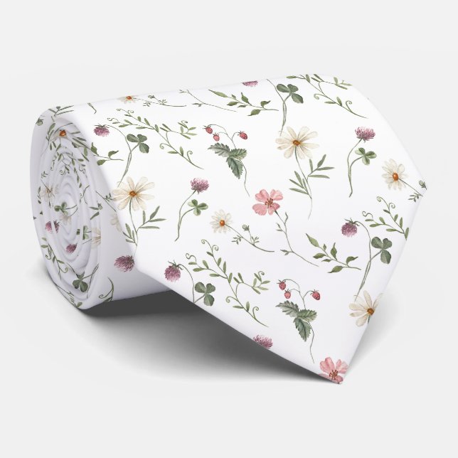 Vattenfärg sömlöst mönster med vilda blommor  slips (Rullad)