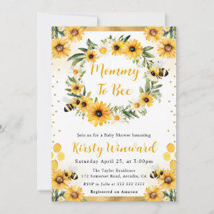Vattenfärg sommar Bee och solros baby shower Inbjudningar