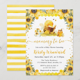Vattenfärg sommar Bi och solros baby shower Inbjudningar