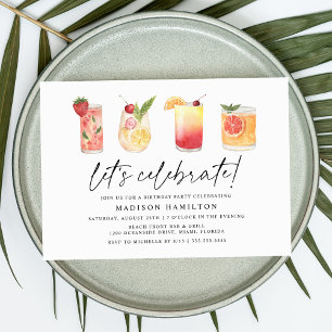Vattenfärg sommar cocktails födelsedagsfest inbjudningar