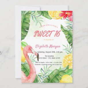 Vattenfärg sommar flamingo Sweet 16 Inbjudningar