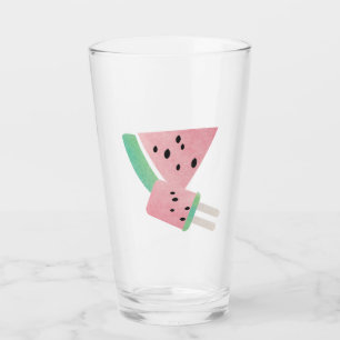 Vattenfärg sommar vattenmelon skiva och pop glaskopp