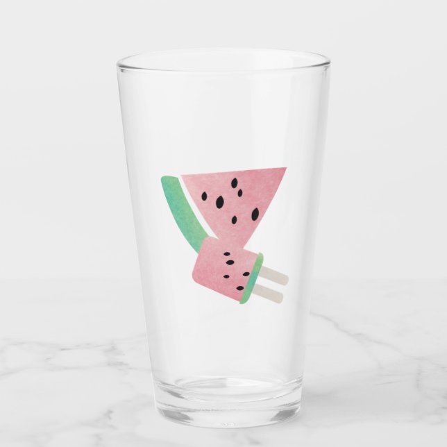 Vattenfärg sommar vattenmelon skiva och pop glaskopp (Framsida)