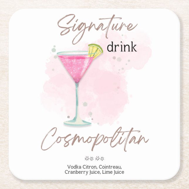 Vattenfärg sommarcocktail underlägg papper kvadrat (Framsidan)