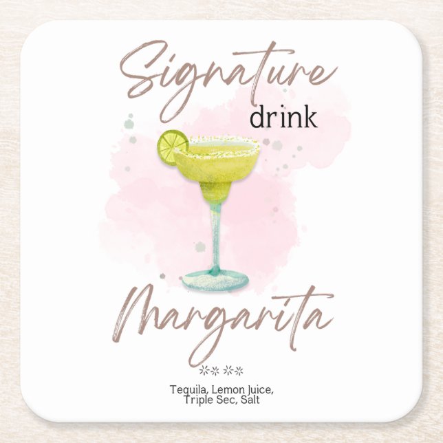 Vattenfärg sommarcocktail underlägg papper kvadrat (Framsidan)